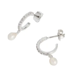Pearl CZ Hoop Earrings | Silver Plated