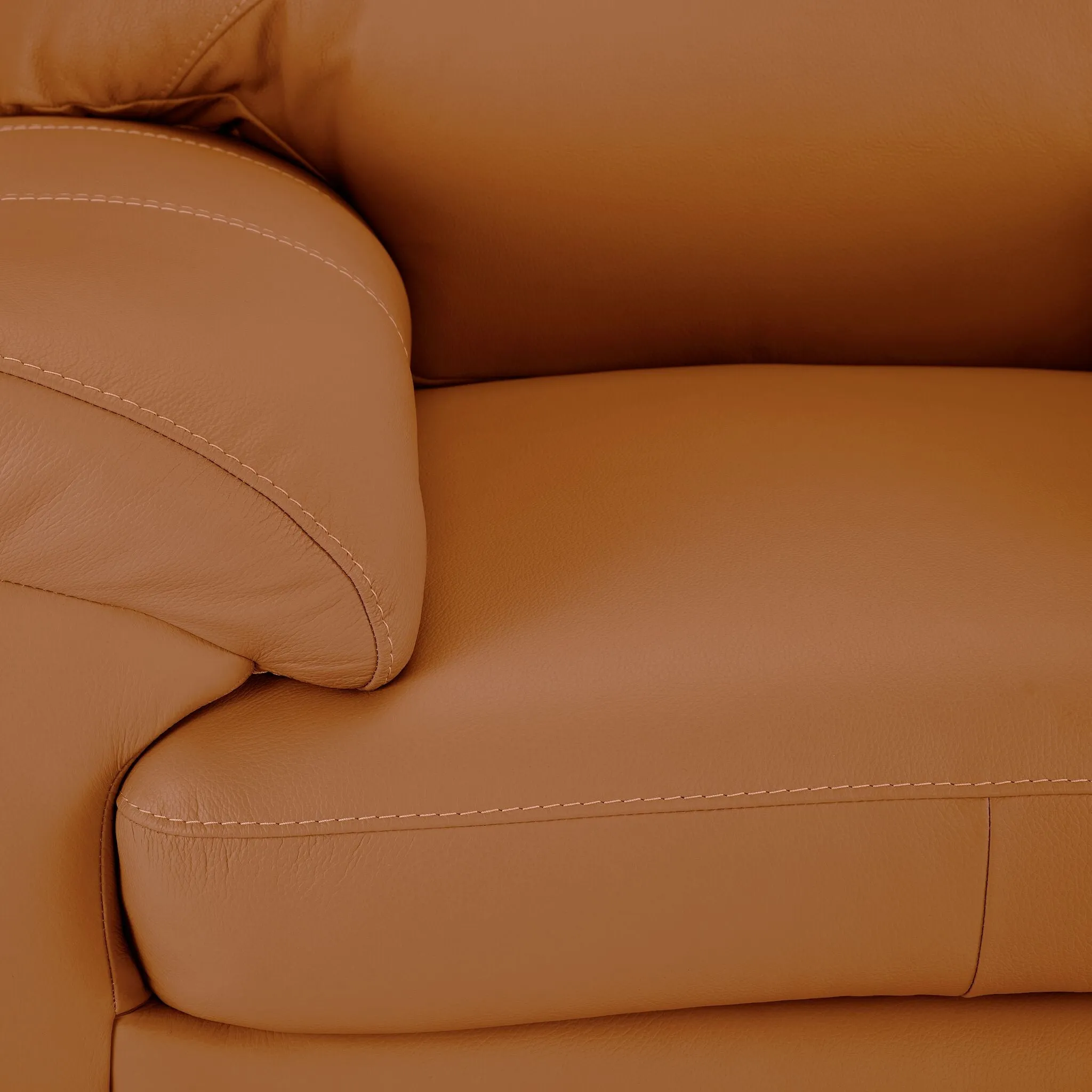 Raphael Leather Sofa, Loveseat and Chair Set- Saddle