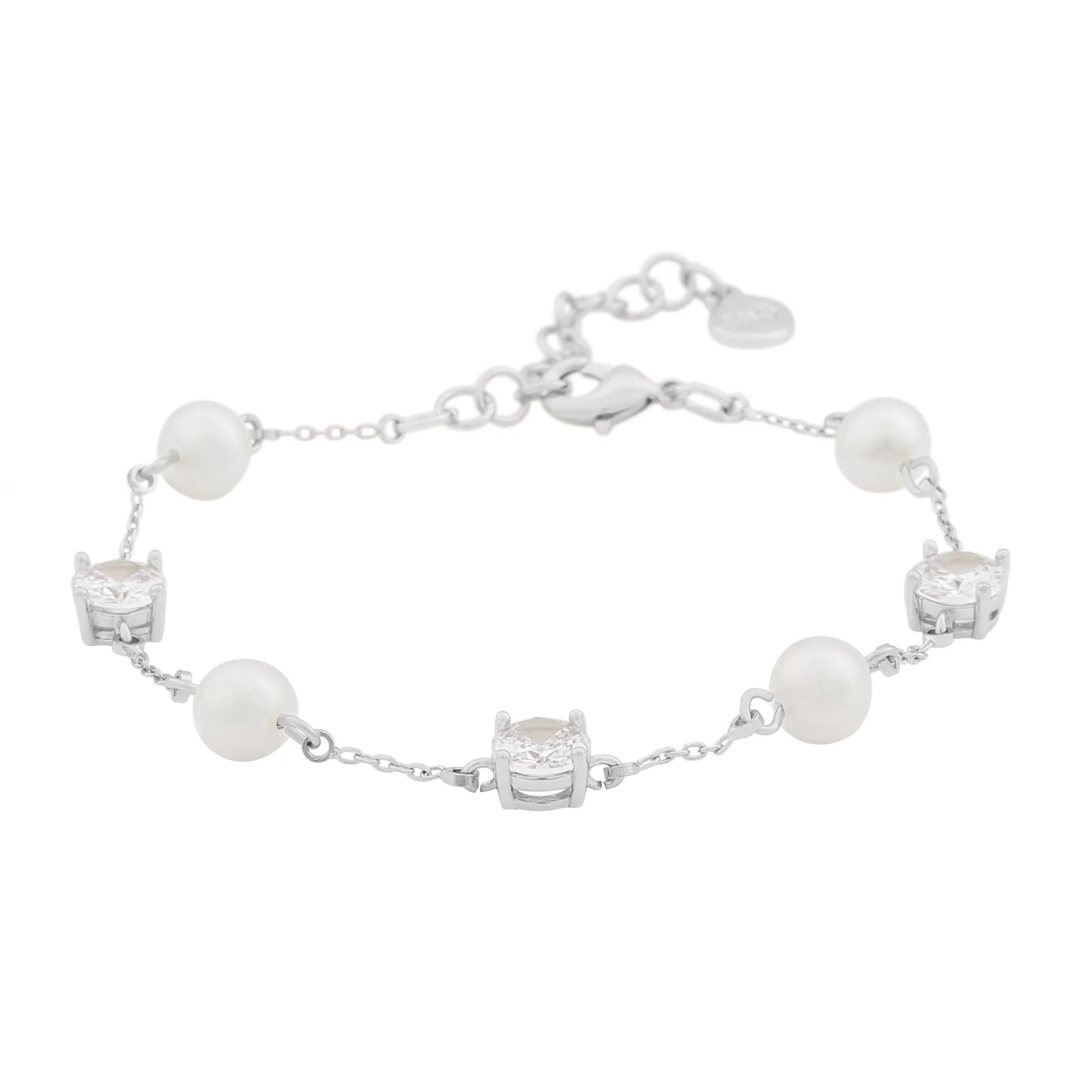 Saga Freshwater Pearl Bracelet | Silver Plated with Cubic Zirconia