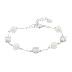 Saga Freshwater Pearl Bracelet | Silver Plated with Cubic Zirconia