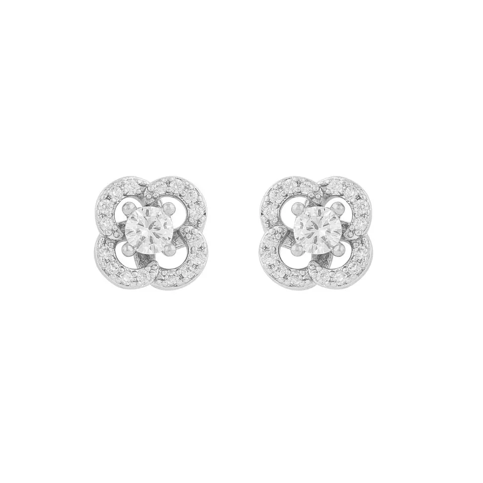 Sally Double Clover Earrings | Silver Plated with Cubic Zirconia