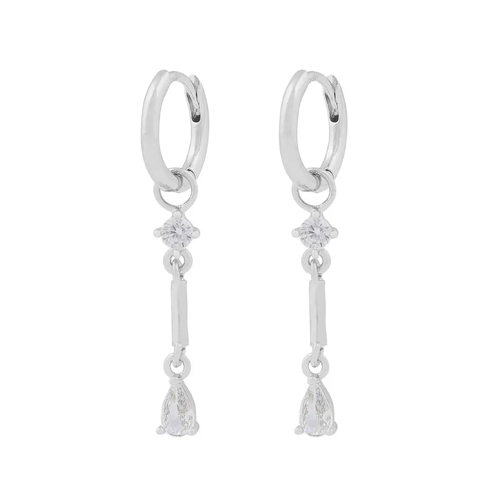 Seine Hoop Earrings with Crystal Drop Pendants | Silver Plated