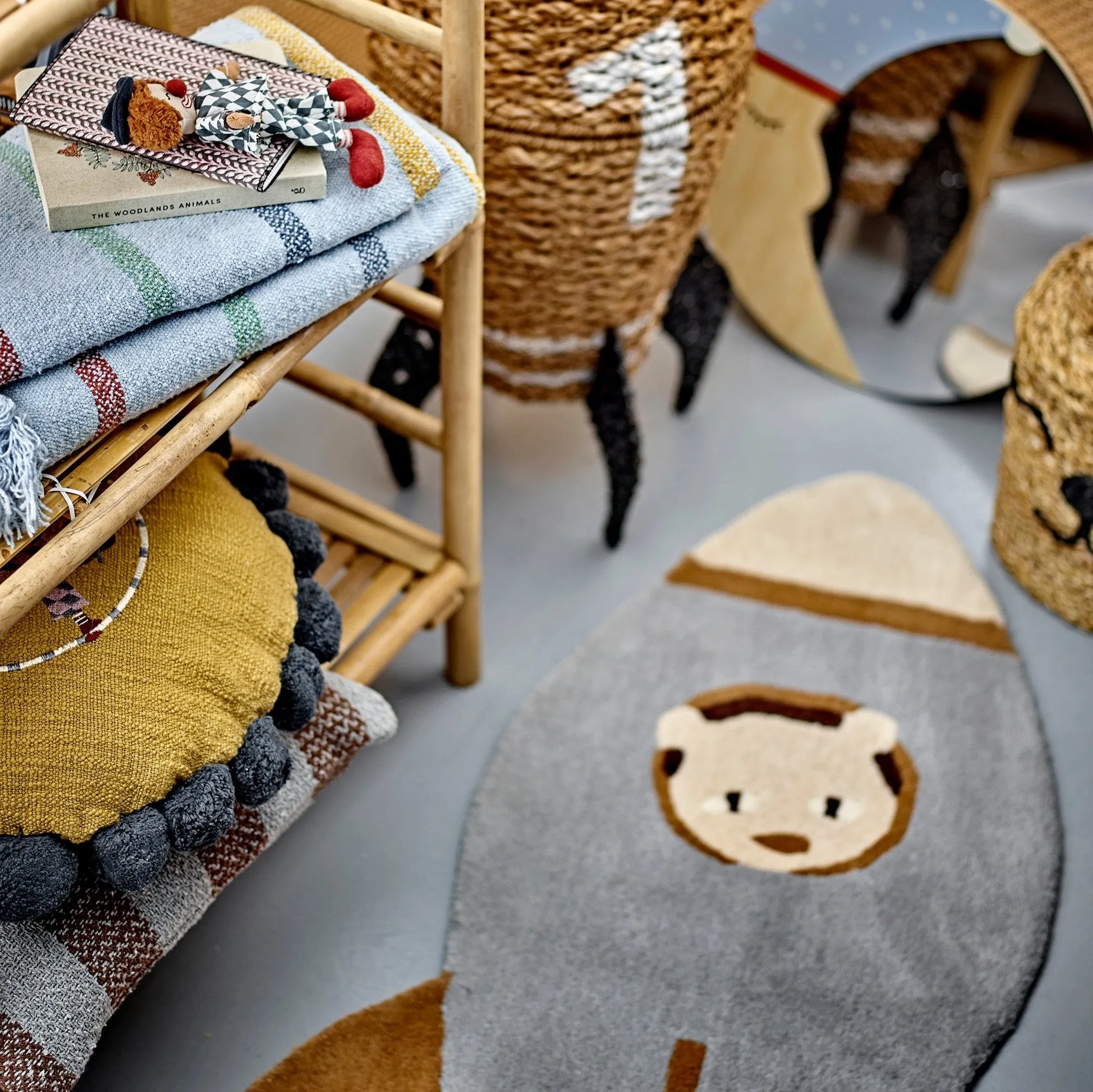 Space Rocket & Teddy Bear Rug | Wool | 100cm