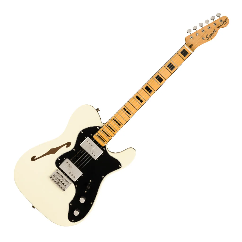 Squier FSR Classic Vibe '70s Telecaster Thinline, Maple Fingerboard with Blocks and Binding, Black Pickguard, Olympic White