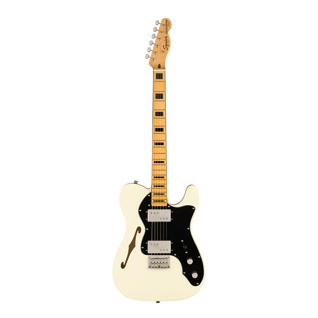 Squier FSR Classic Vibe '70s Telecaster Thinline, Maple Fingerboard with Blocks and Binding, Black Pickguard, Olympic White