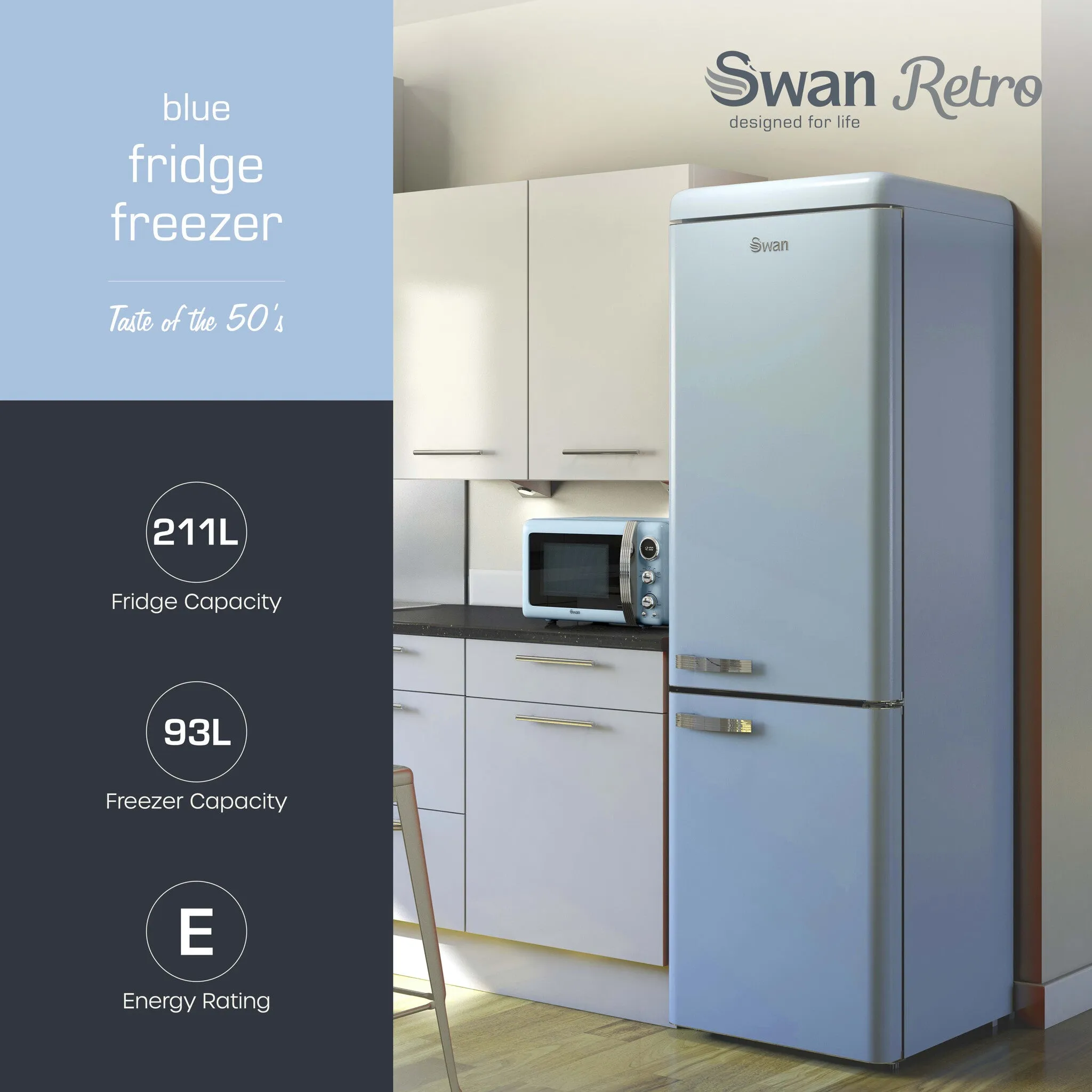 Swan SR11020BLNE fridge-freezer Freestanding 211 L E Blue