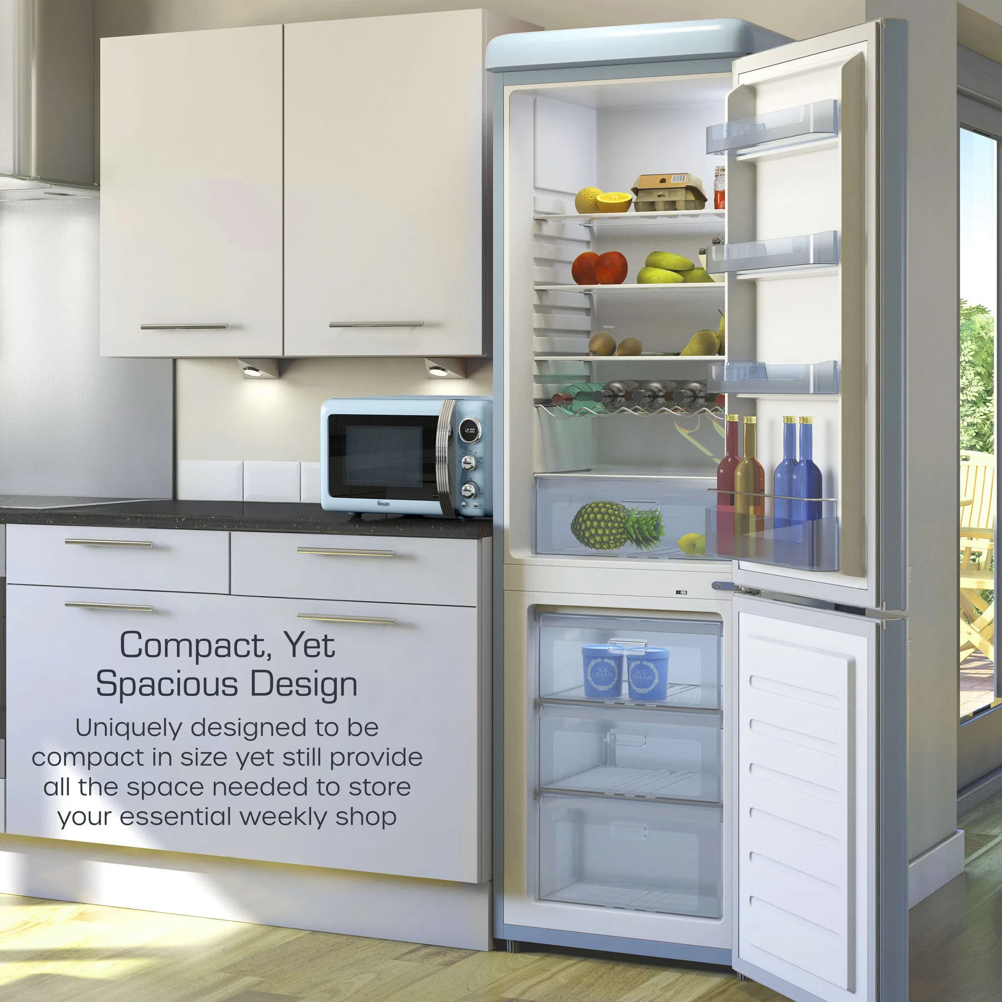 Swan SR11020BLNE fridge-freezer Freestanding 211 L E Blue
