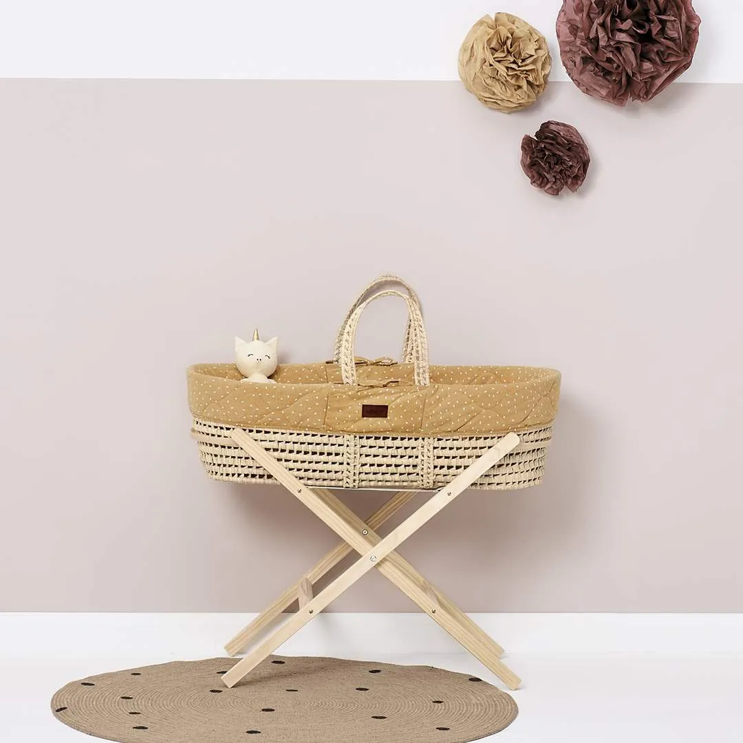 The Little Green Sheep Natural Quilted Moses Basket   Mattress - Honey Rice