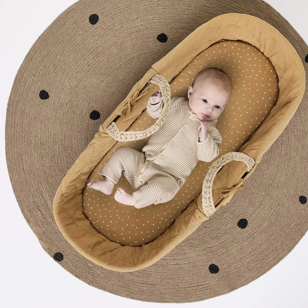 The Little Green Sheep Natural Quilted Moses Basket   Mattress - Honey Rice