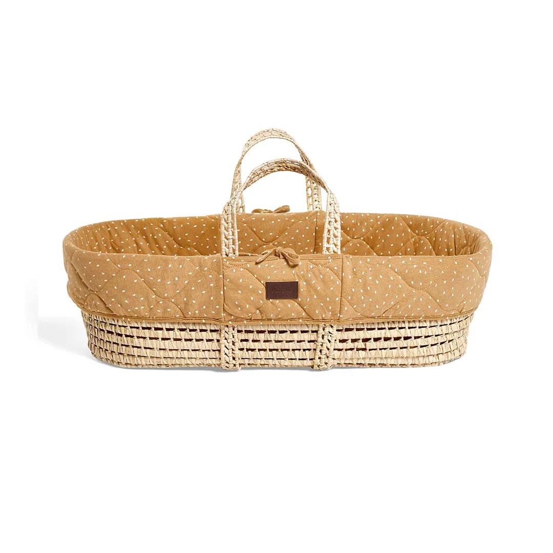 The Little Green Sheep Natural Quilted Moses Basket   Mattress - Honey Rice