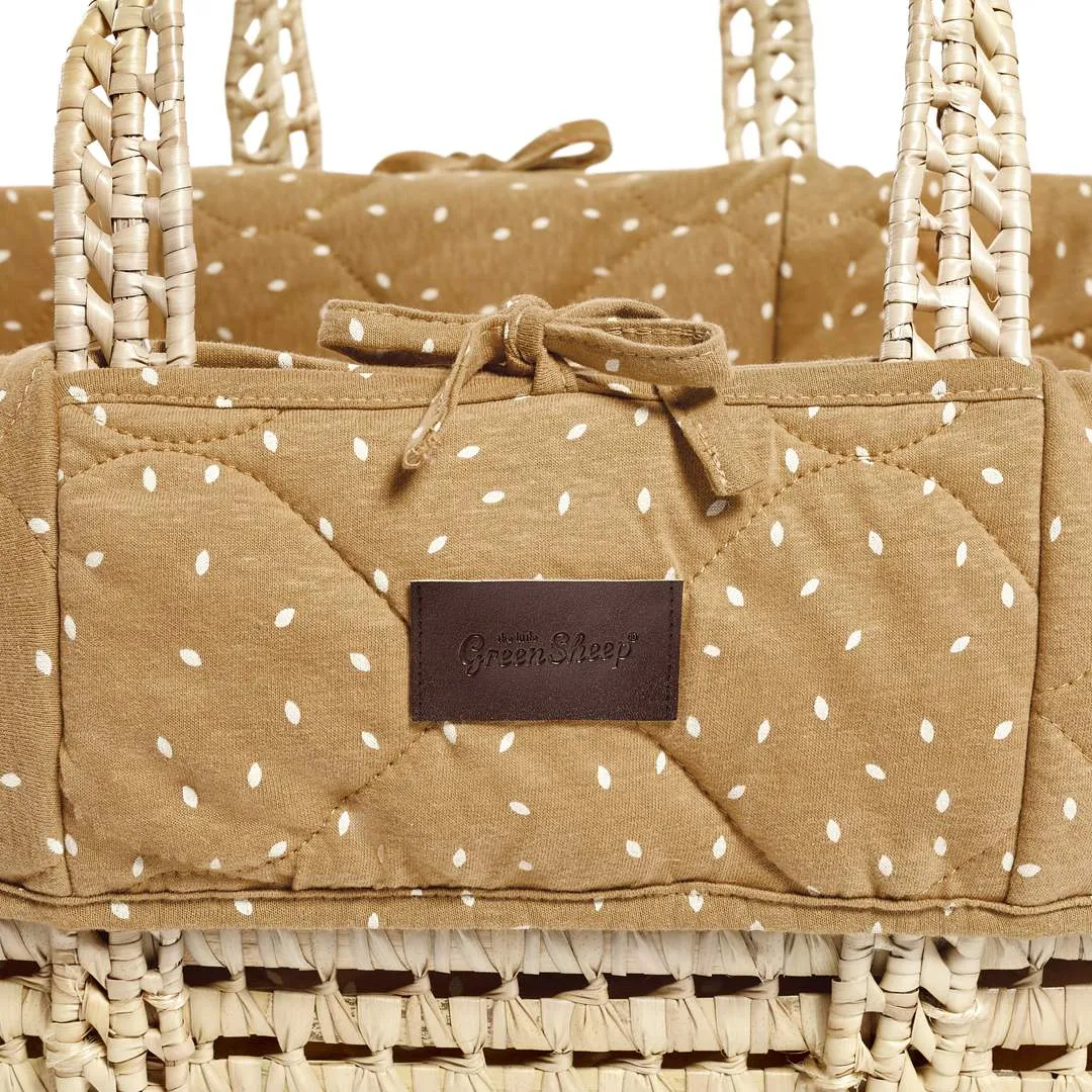 The Little Green Sheep Natural Quilted Moses Basket   Mattress - Honey Rice