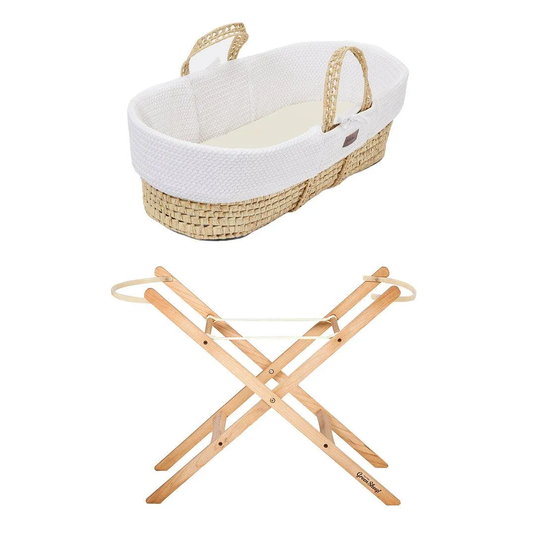 The Little Green Sheep Organic Wheat Knit Moses Basket   Mattress - White