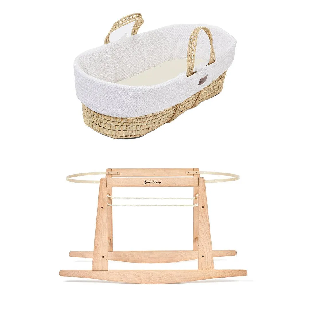 The Little Green Sheep Organic Wheat Knit Moses Basket   Mattress - White