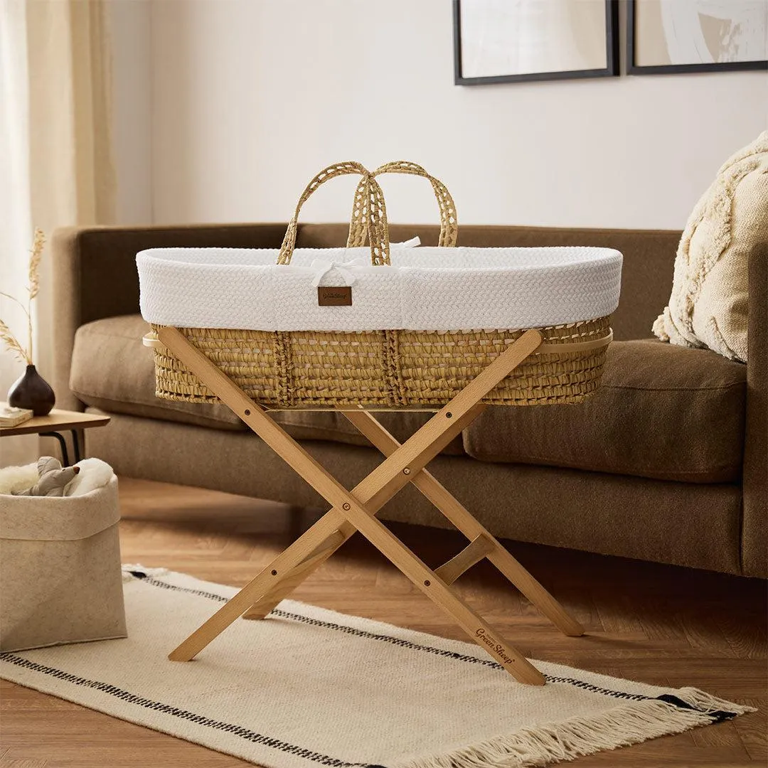 The Little Green Sheep Organic Wheat Knit Moses Basket   Mattress - White