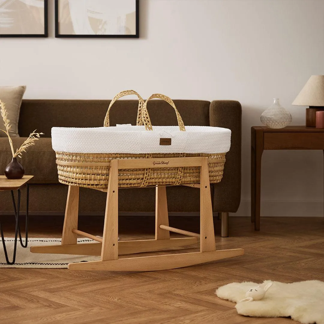 The Little Green Sheep Organic Wheat Knit Moses Basket   Mattress - White