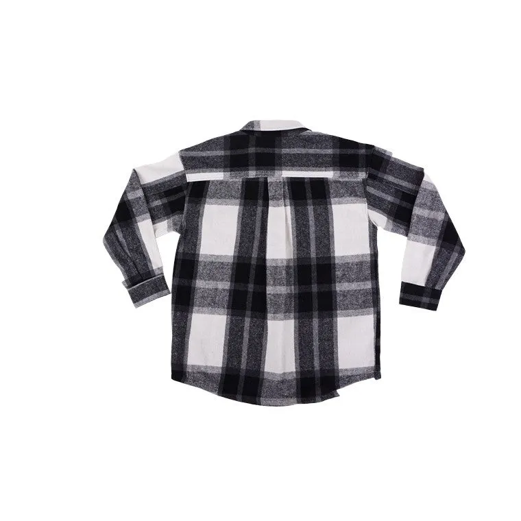 Woven Check Shacket, Black, Size M
