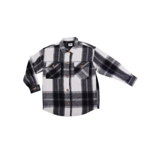 Woven Check Shacket, Black, Size M
