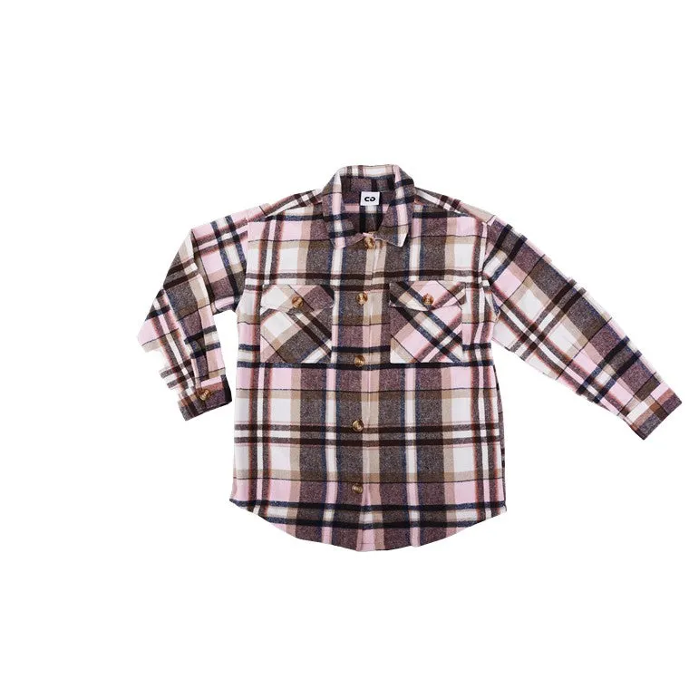 Woven Check Shacket, Rose, Size S
