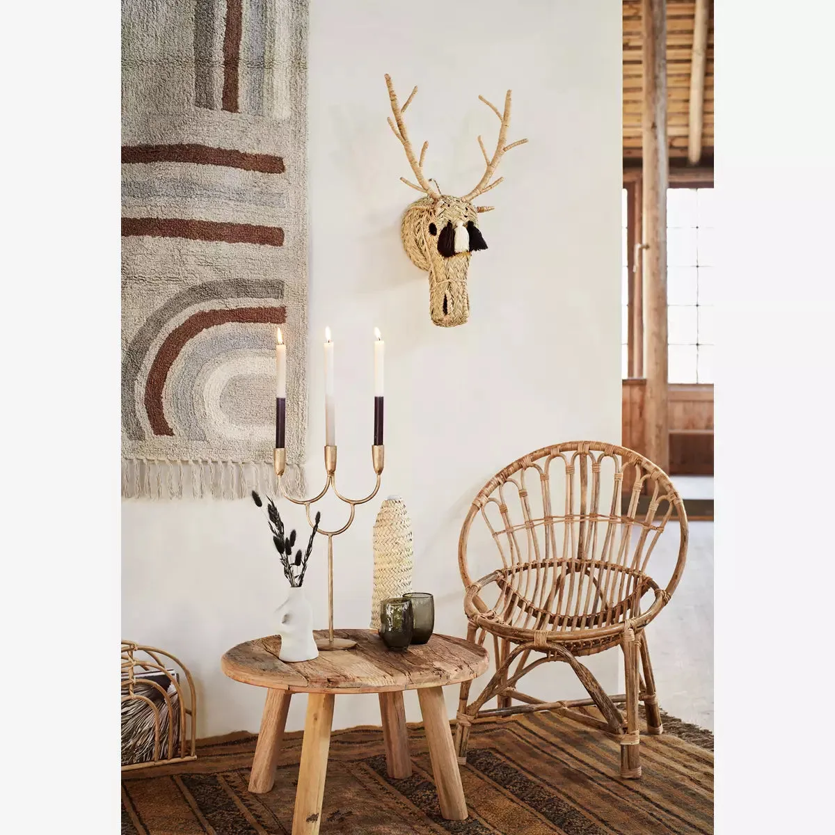 Woven Cotton Kelim Rug - Camel, Black, Olive & Rose